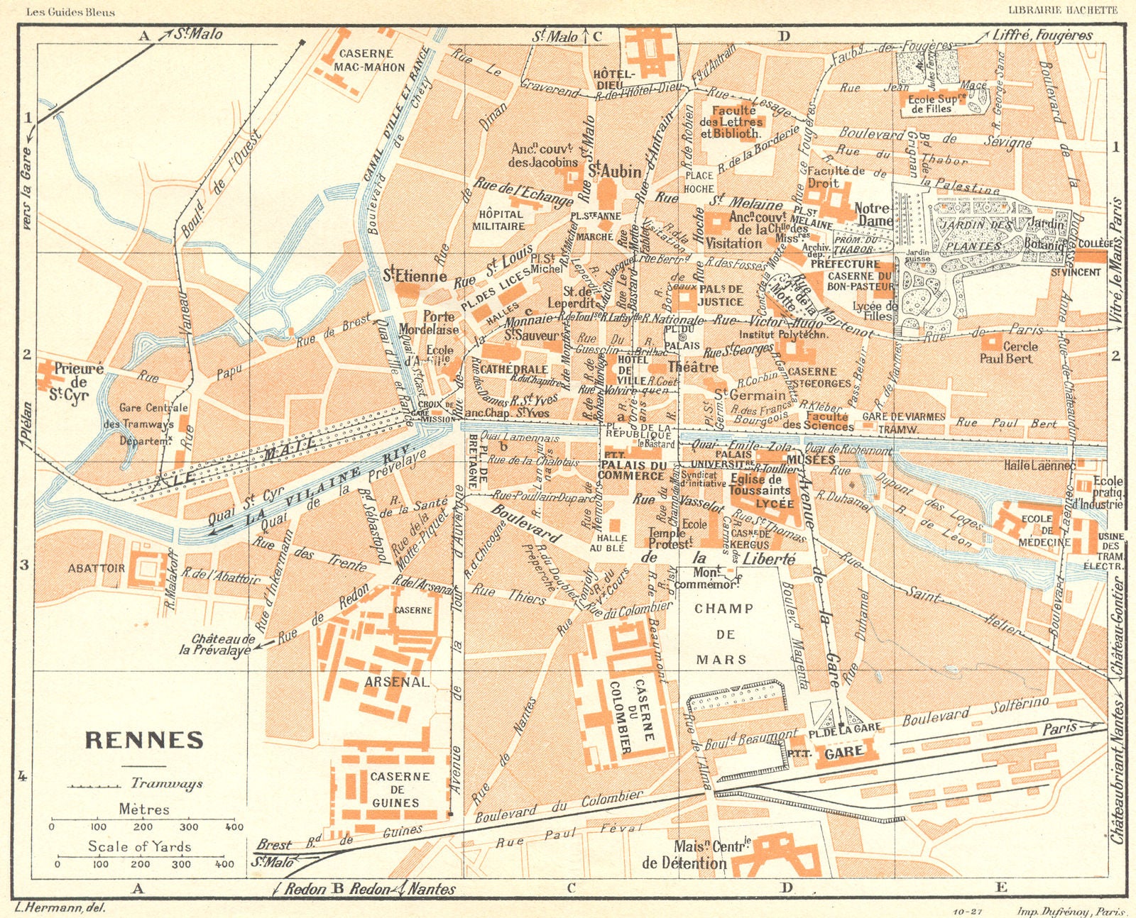 BRITTANY. Bretagne. Rennes 1928 old vintage map plan chart